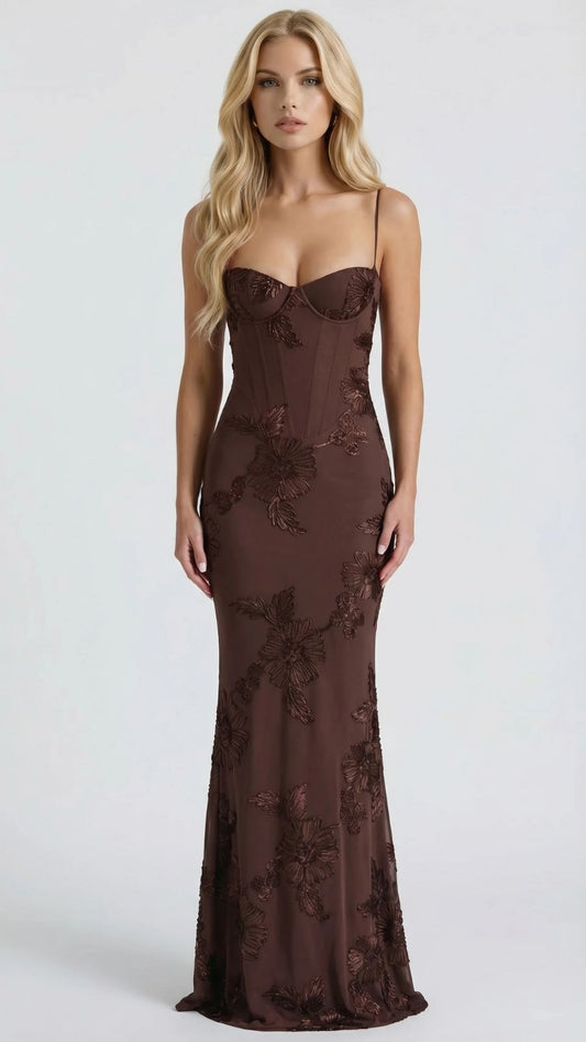 Celestina Floral Maxi Dress - Brown