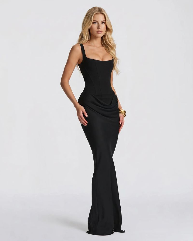Women's Black Corset Long Maxi Dress – Kaylas Collectives