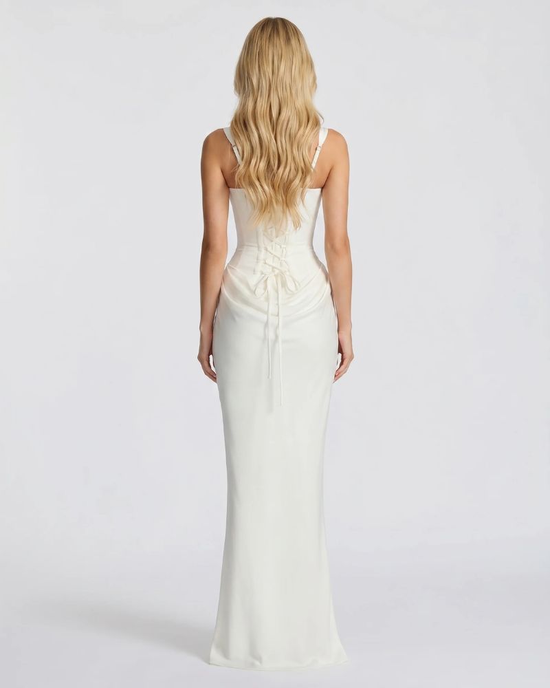 Women's White Corset Long Maxi Dress – Kaylas Collectives