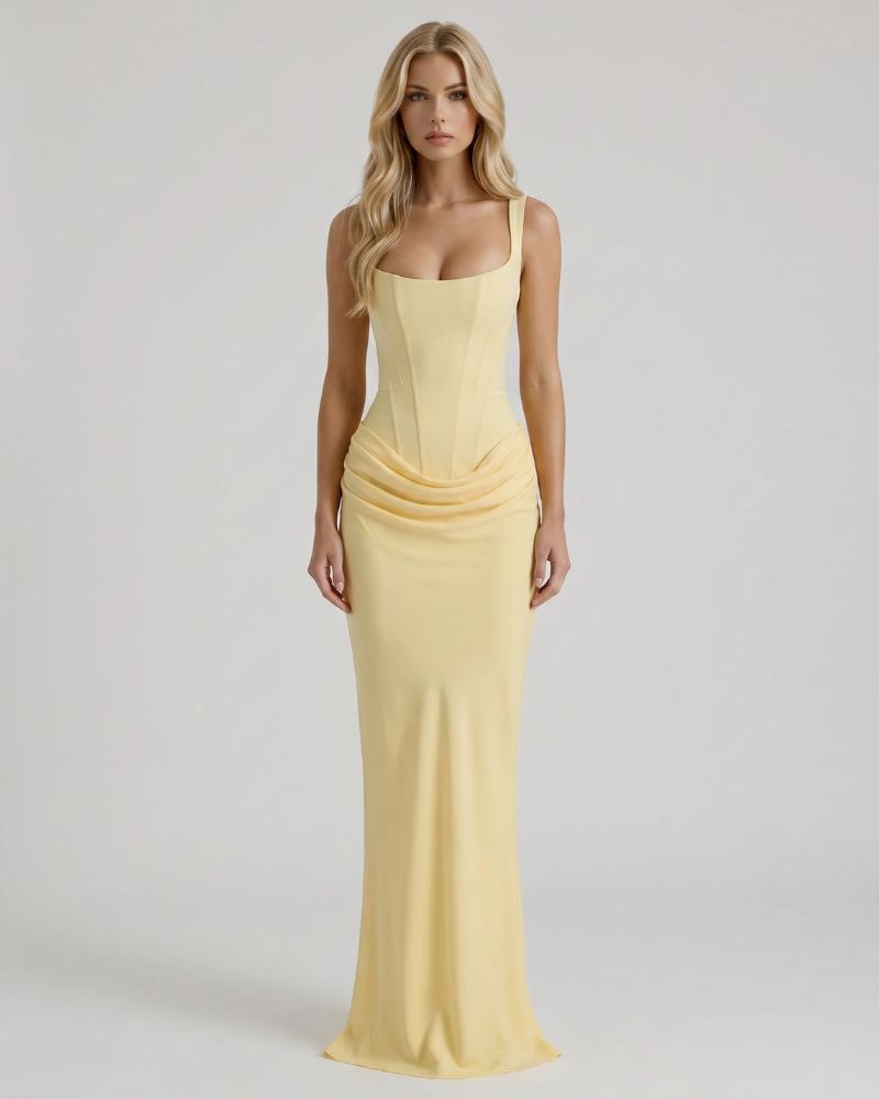 Cerene Corset Maxi Dress - Yellow