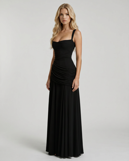 Charlotte Ruched Maxi Dress - Black