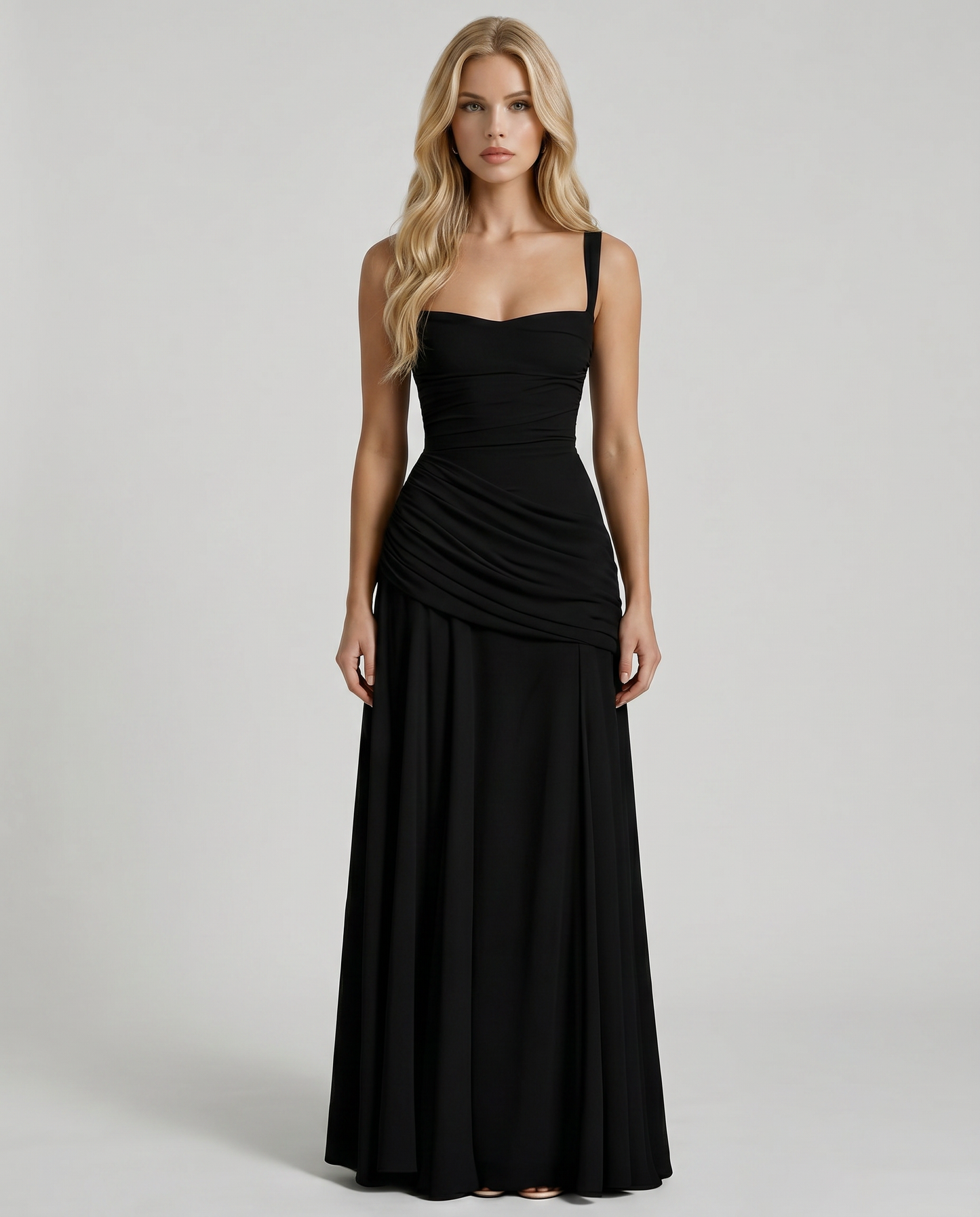 Charlotte Ruched Maxi Dress - Black