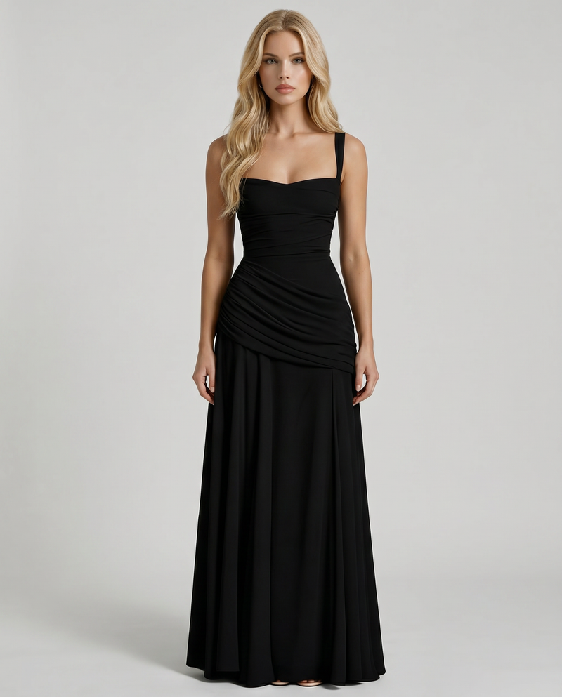 Charlotte Ruched Maxi Dress - Black