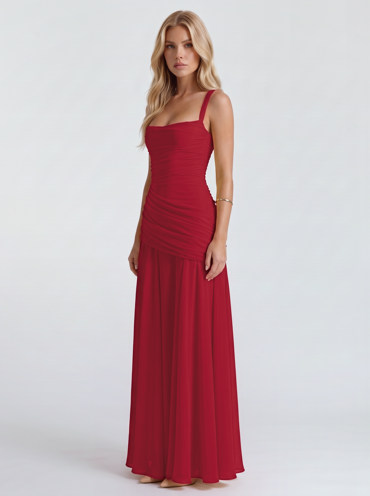 Charlotte Ruched Maxi Dress - Burgundy