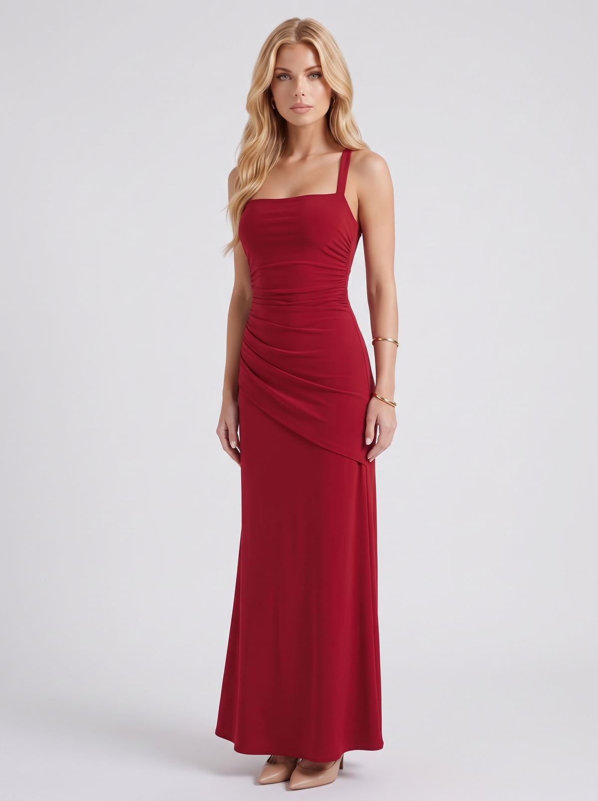 Charlotte Ruched Maxi Dress - Burgundy
