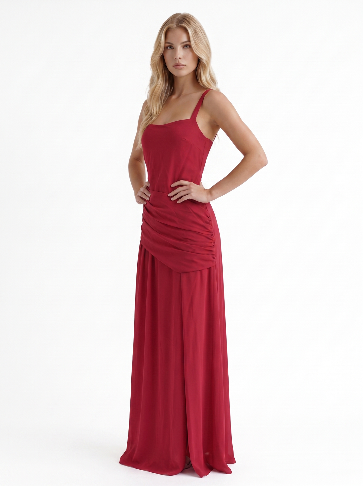 Charlotte Ruched Maxi Dress - Burgundy