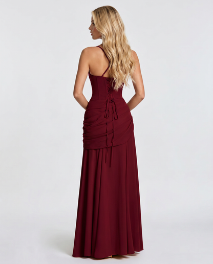 Charlotte Ruched Maxi Dress - Burgundy