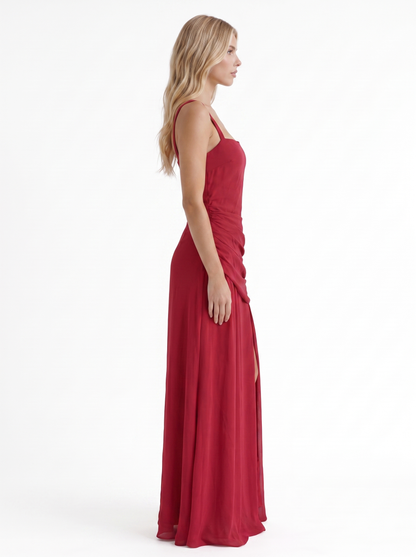 Charlotte Ruched Maxi Dress - Burgundy