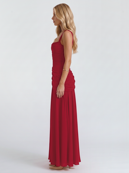 Charlotte Ruched Maxi Dress - Burgundy