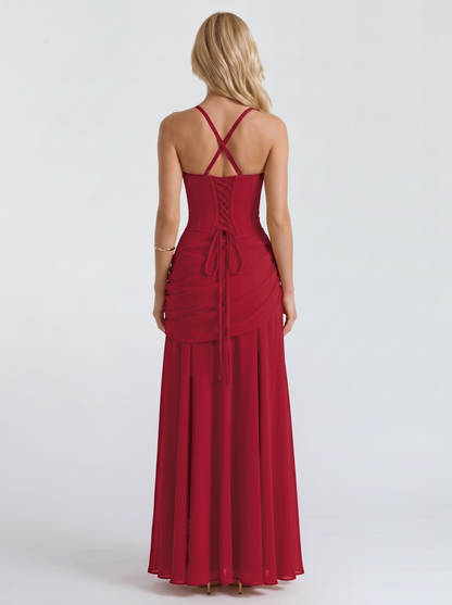 Charlotte Ruched Maxi Dress - Burgundy