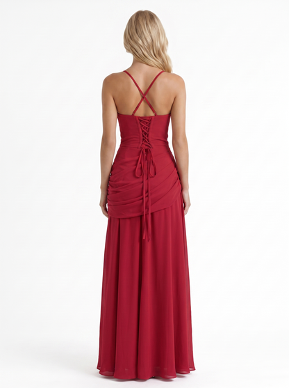 Charlotte Ruched Maxi Dress - Burgundy