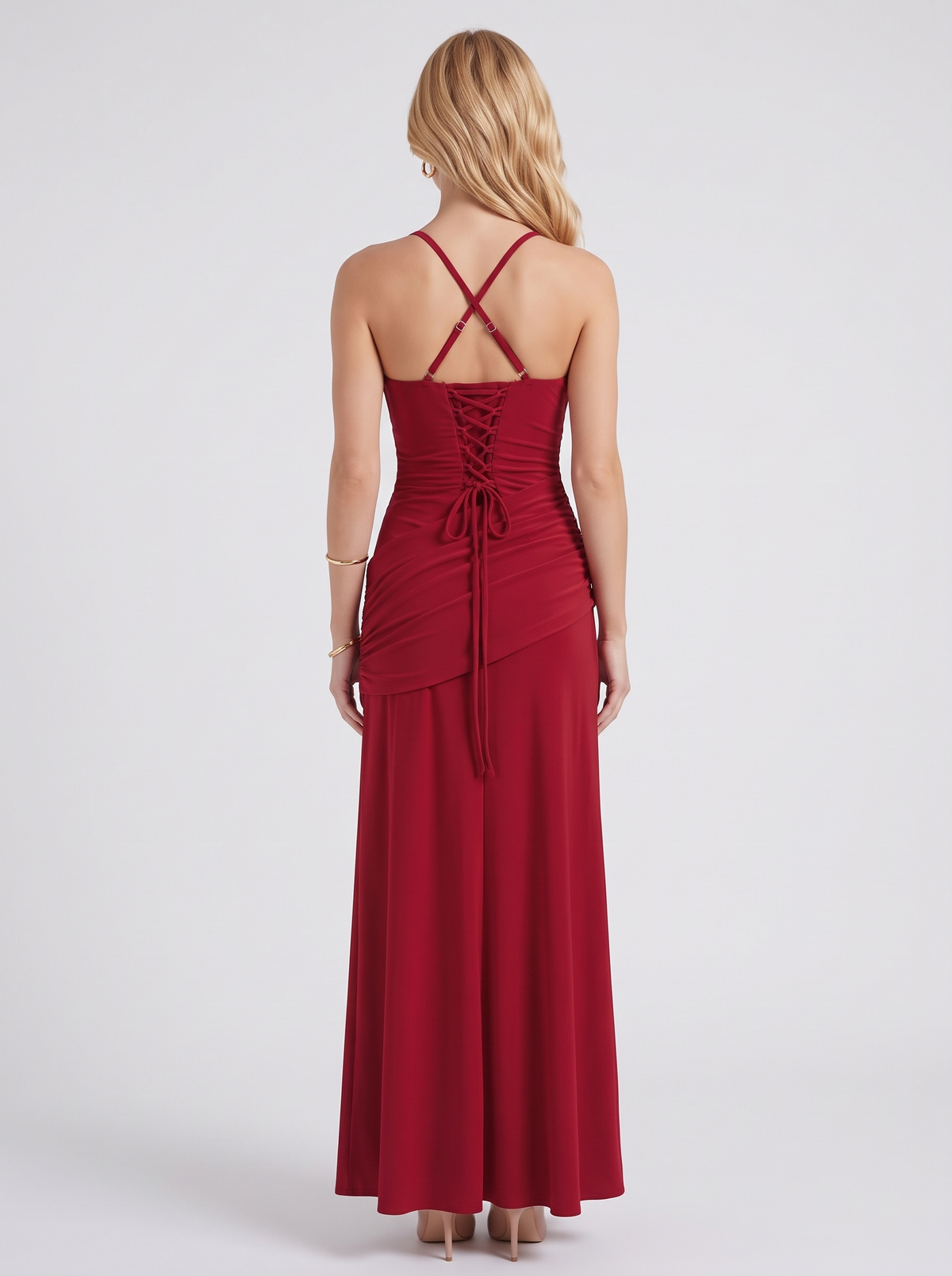 Charlotte Ruched Maxi Dress - Burgundy