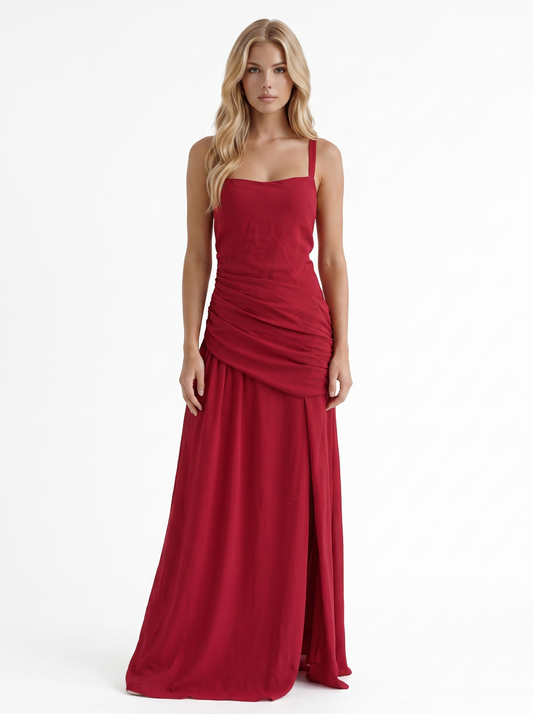 Charlotte Ruched Maxi Dress - Burgundy