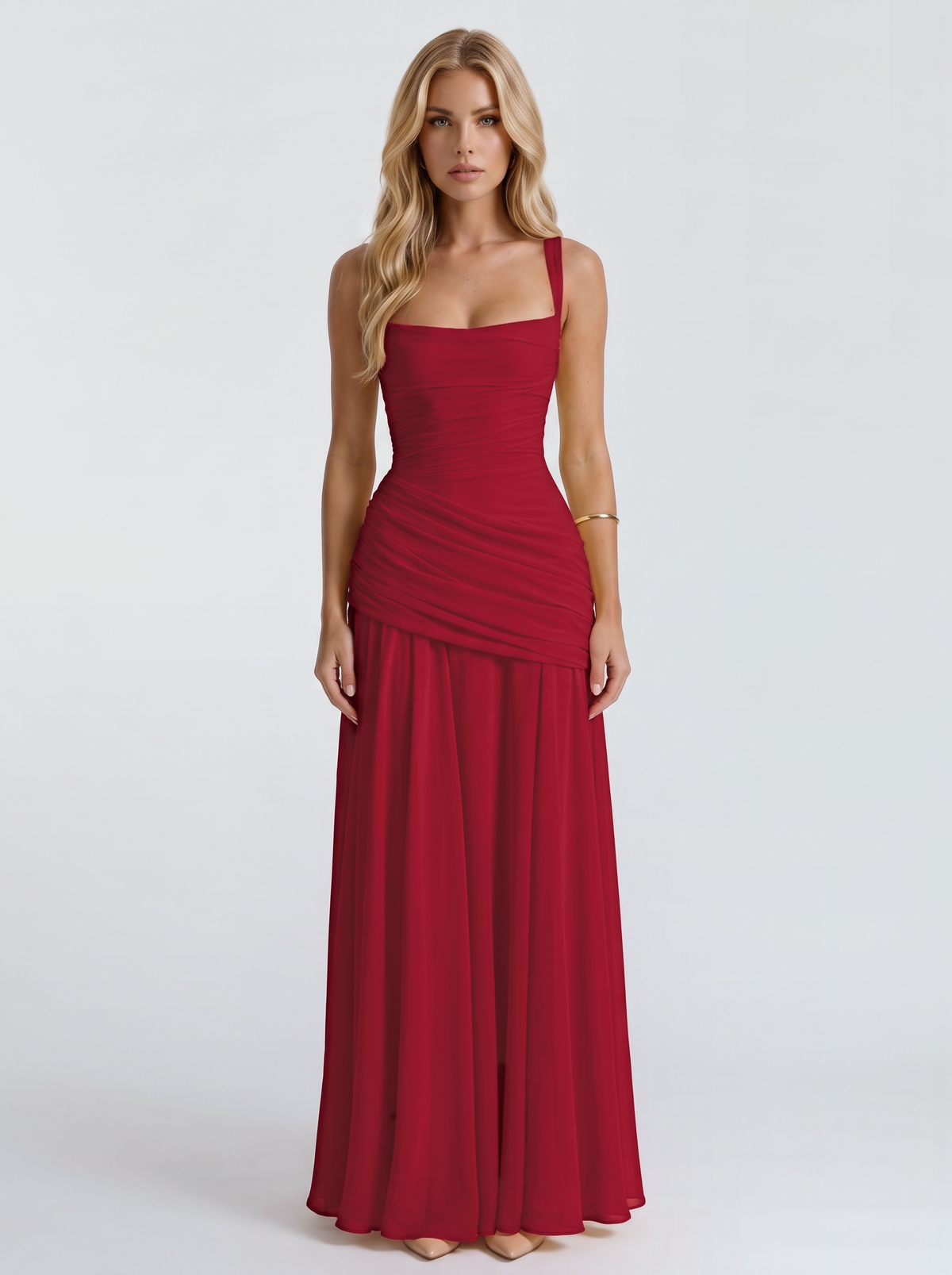 Charlotte Ruched Maxi Dress - Burgundy
