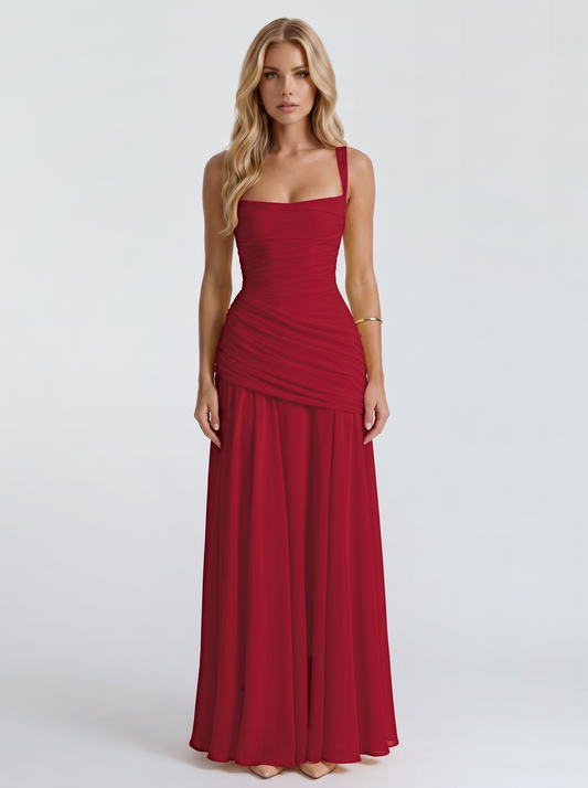 Charlotte Ruched Maxi Dress - Burgundy