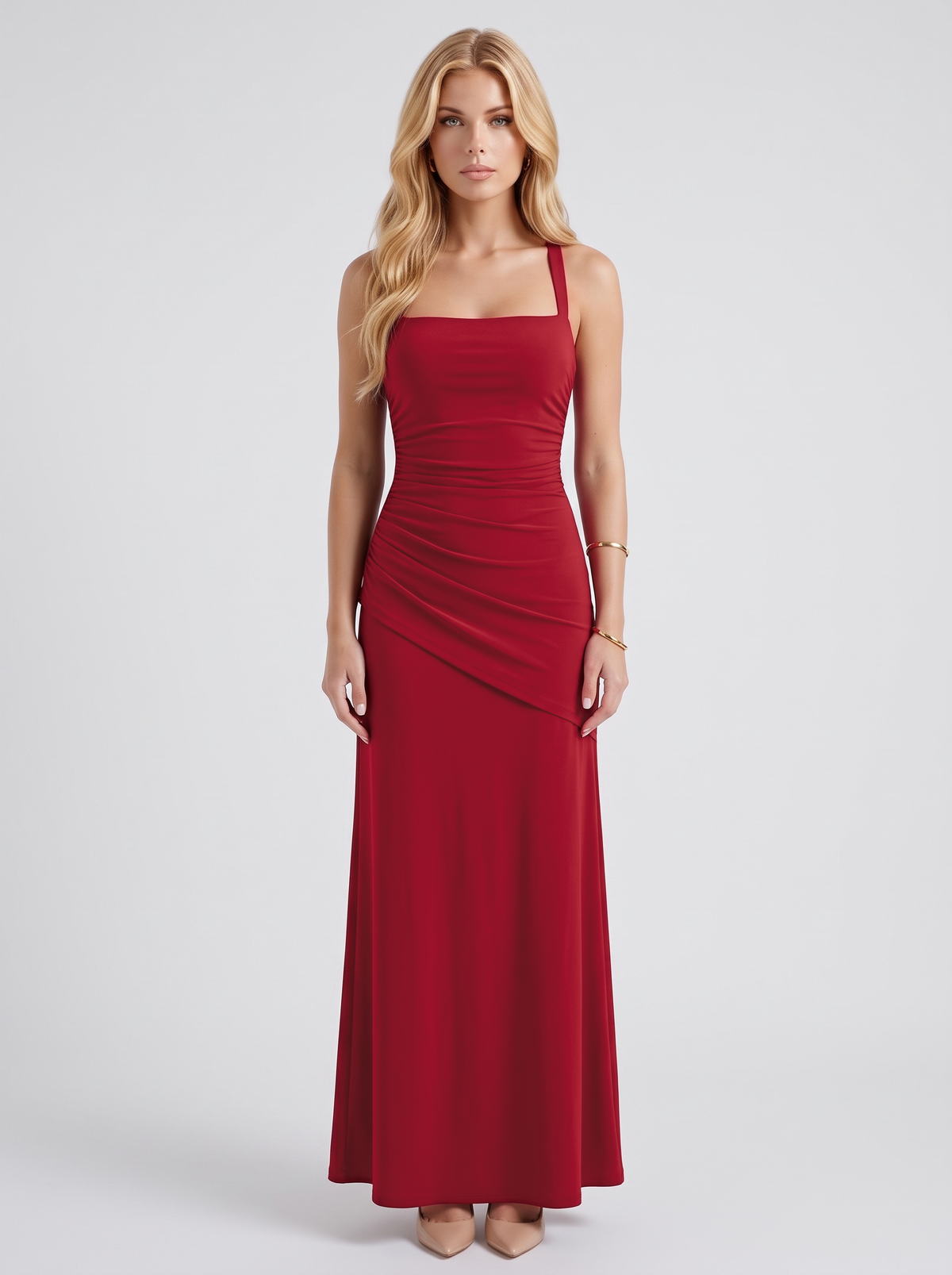 Charlotte Ruched Maxi Dress - Burgundy