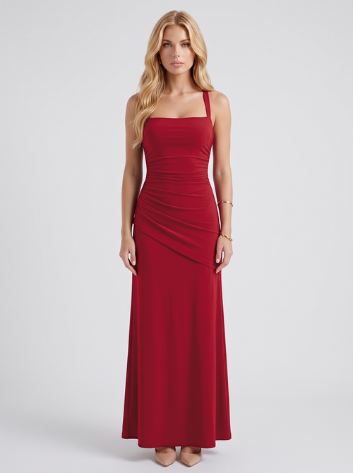 Charlotte Ruched Maxi Dress - Burgundy