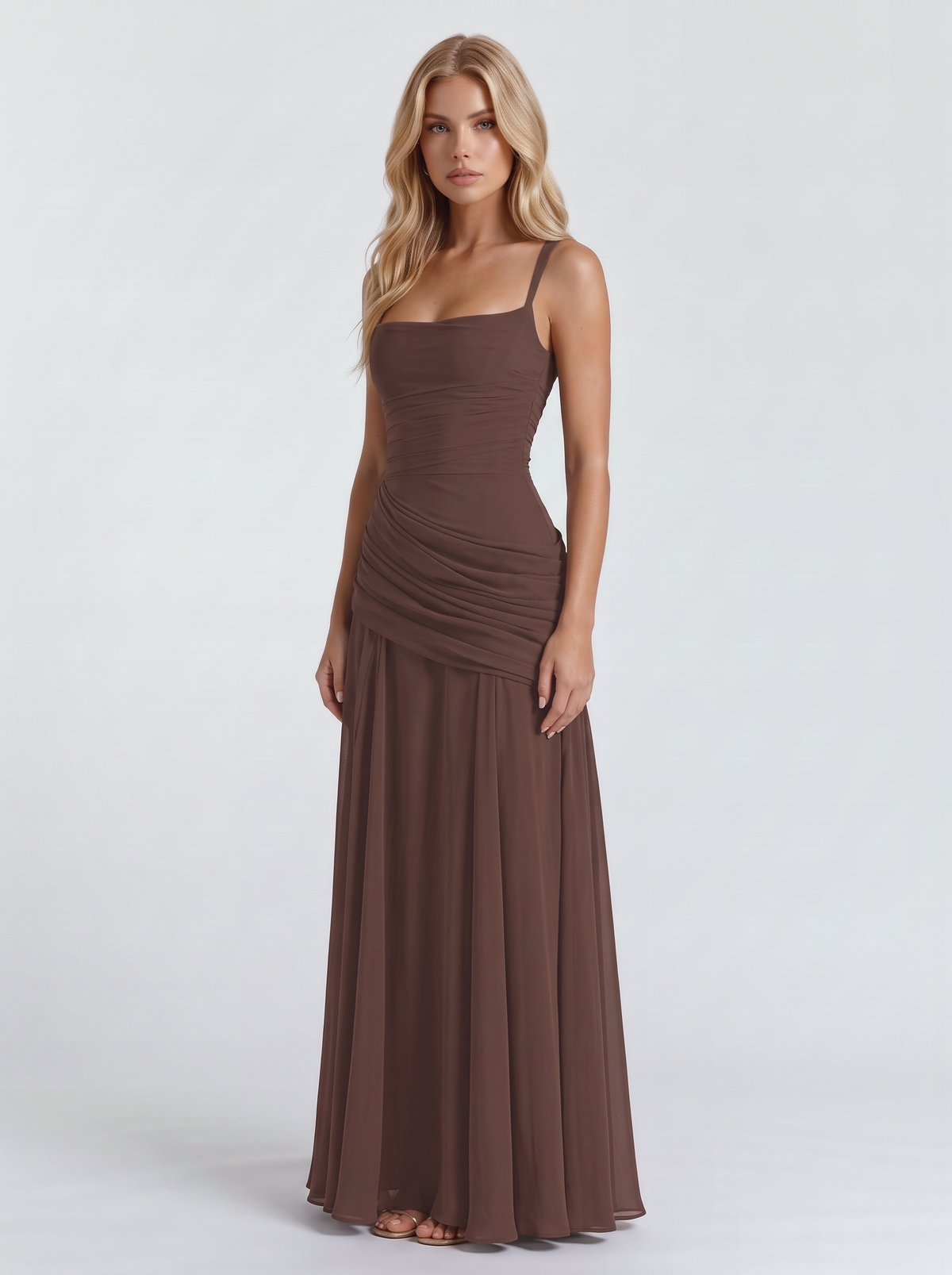 Charlotte Ruched Maxi Dress - Coffee