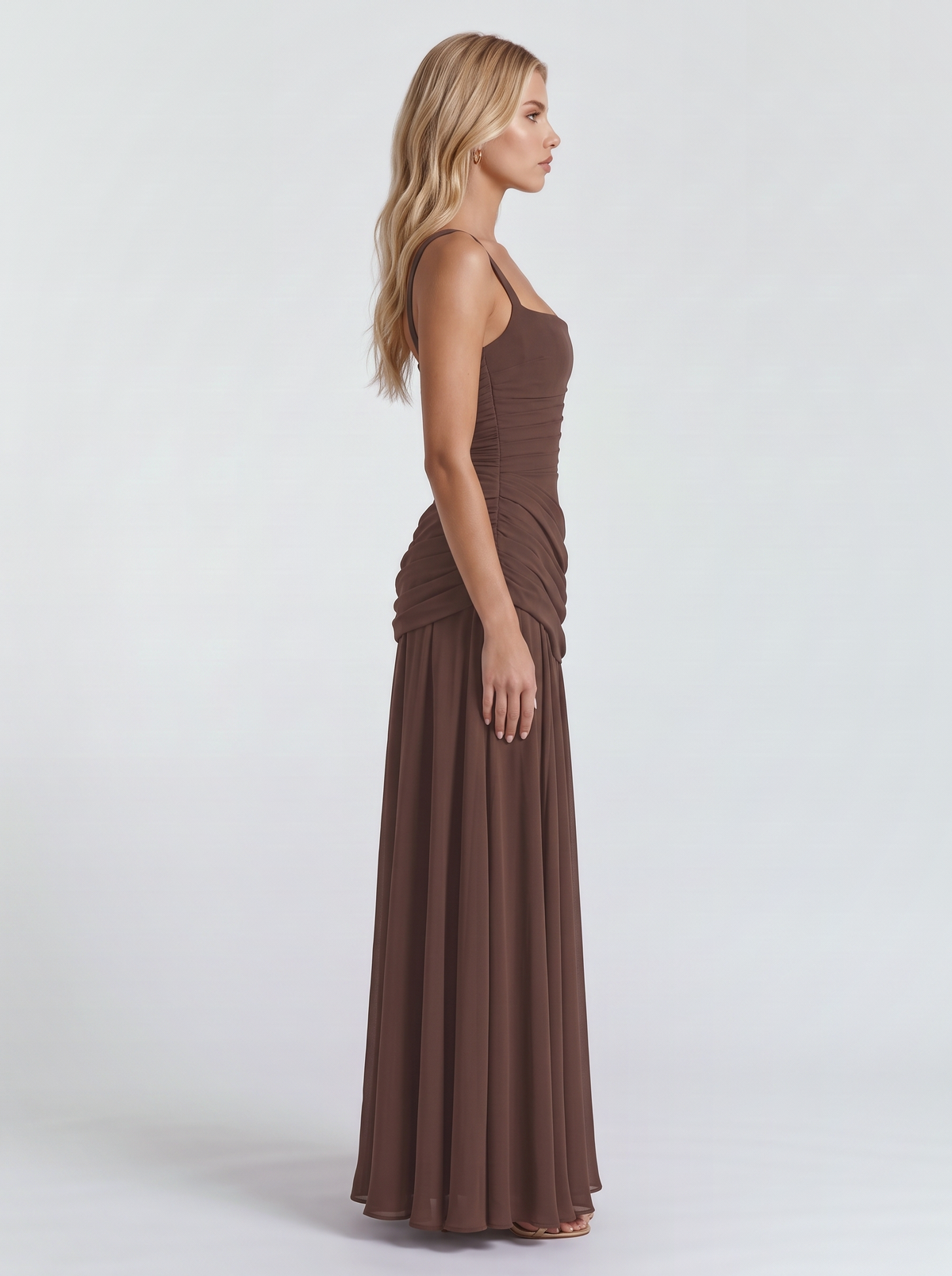 Charlotte Ruched Maxi Dress - Coffee