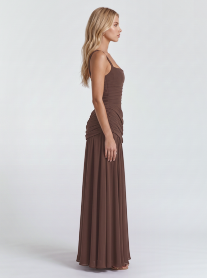 Charlotte Ruched Maxi Dress - Coffee