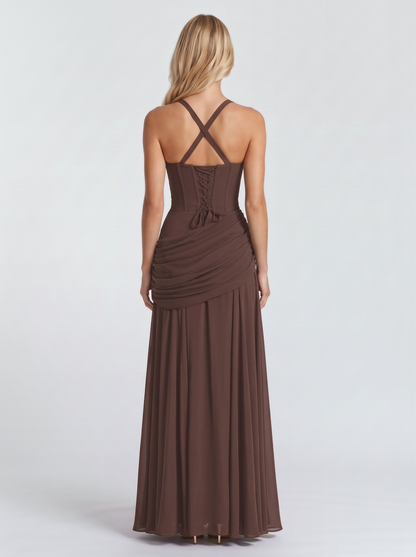 Charlotte Ruched Maxi Dress - Coffee