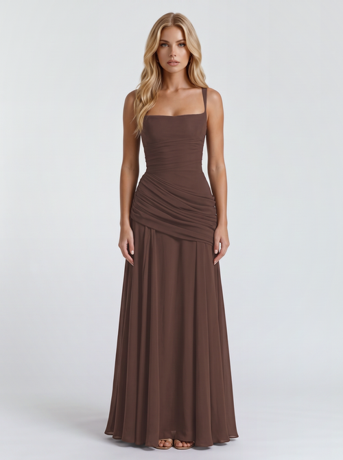 Charlotte Ruched Maxi Dress - Coffee