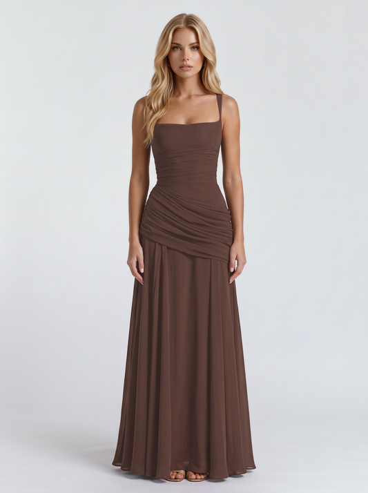 Charlotte Ruched Maxi Dress - Coffee