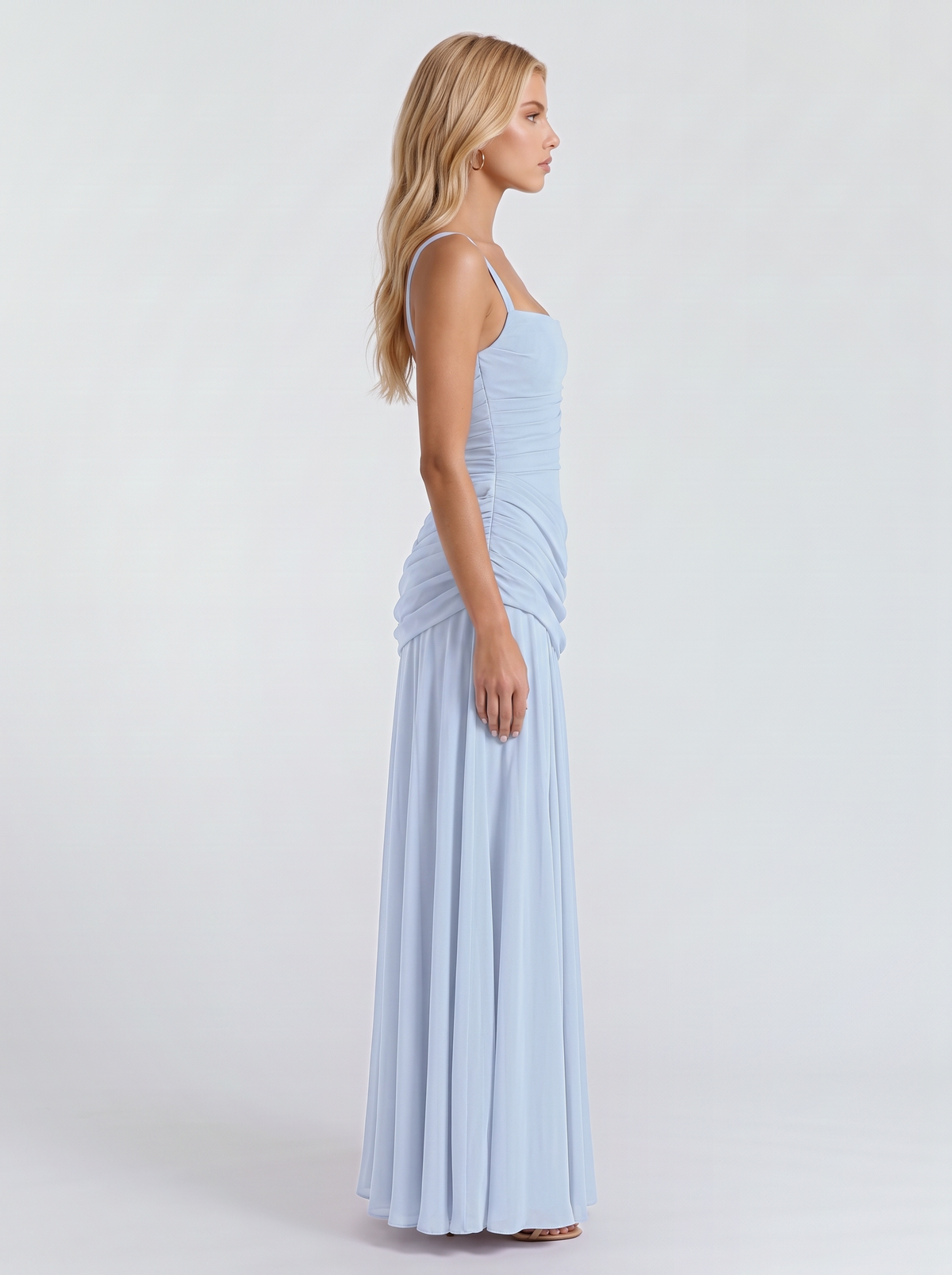 Charlotte Ruched Maxi Dress - Light Blue