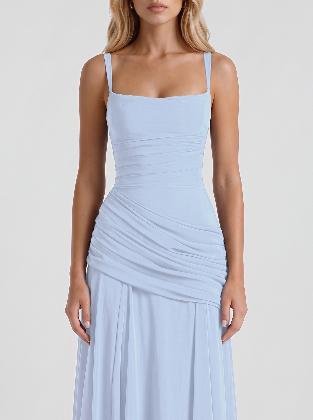 Charlotte Ruched Maxi Dress - Light Blue