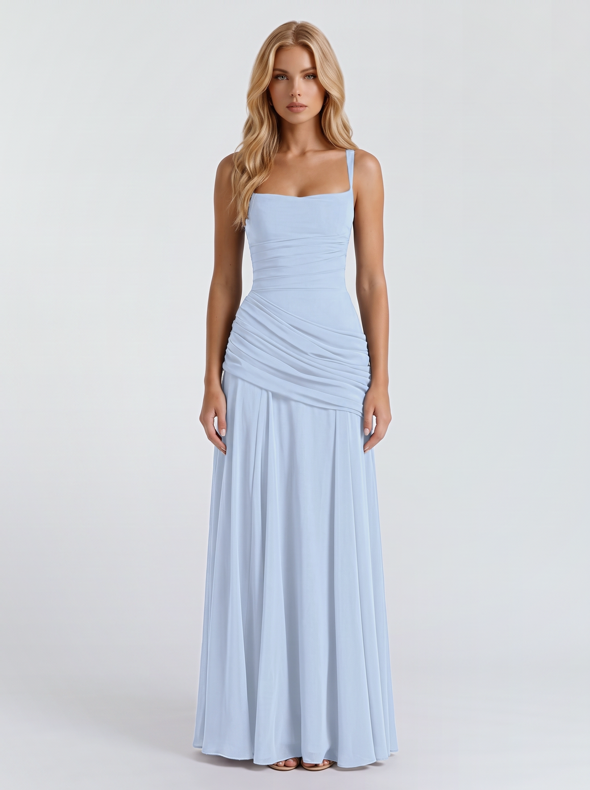 Charlotte Ruched Maxi Dress - Light Blue
