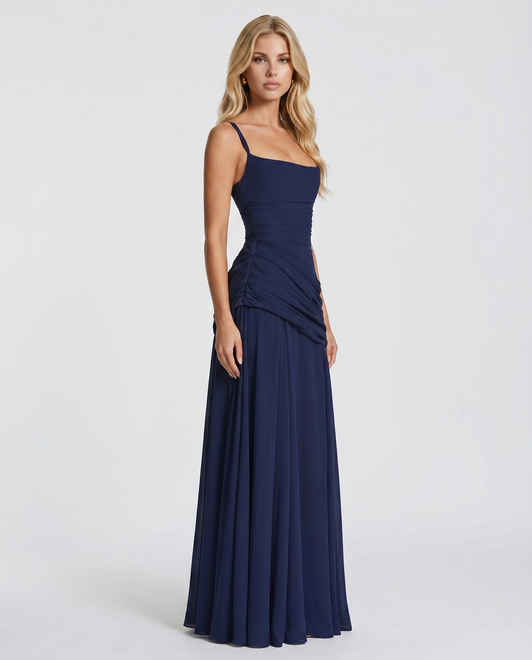 Charlotte Ruched Maxi Dress - Navy - XL - Fashion