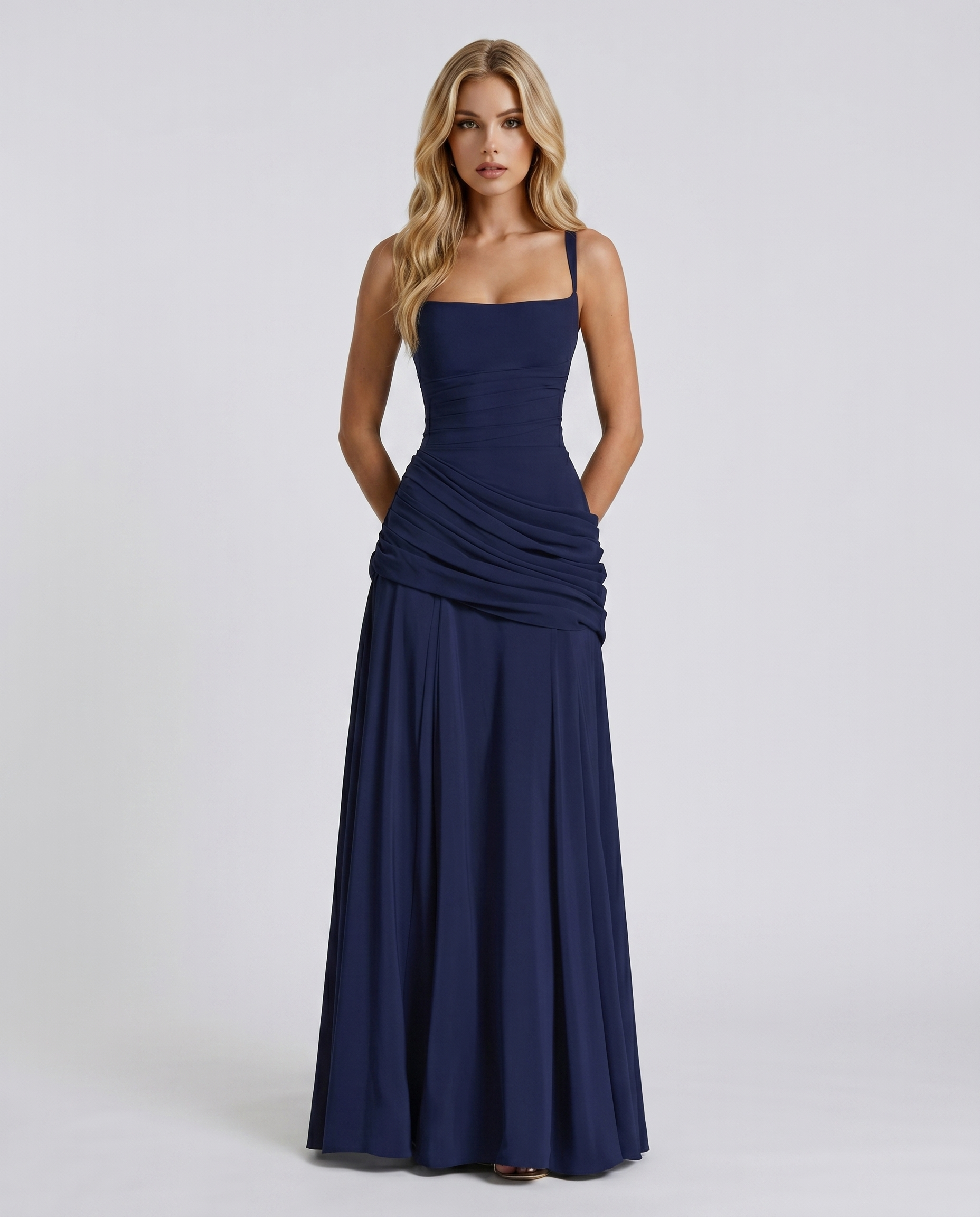 Charlotte Ruched Maxi Dress - Navy - XL - Fashion