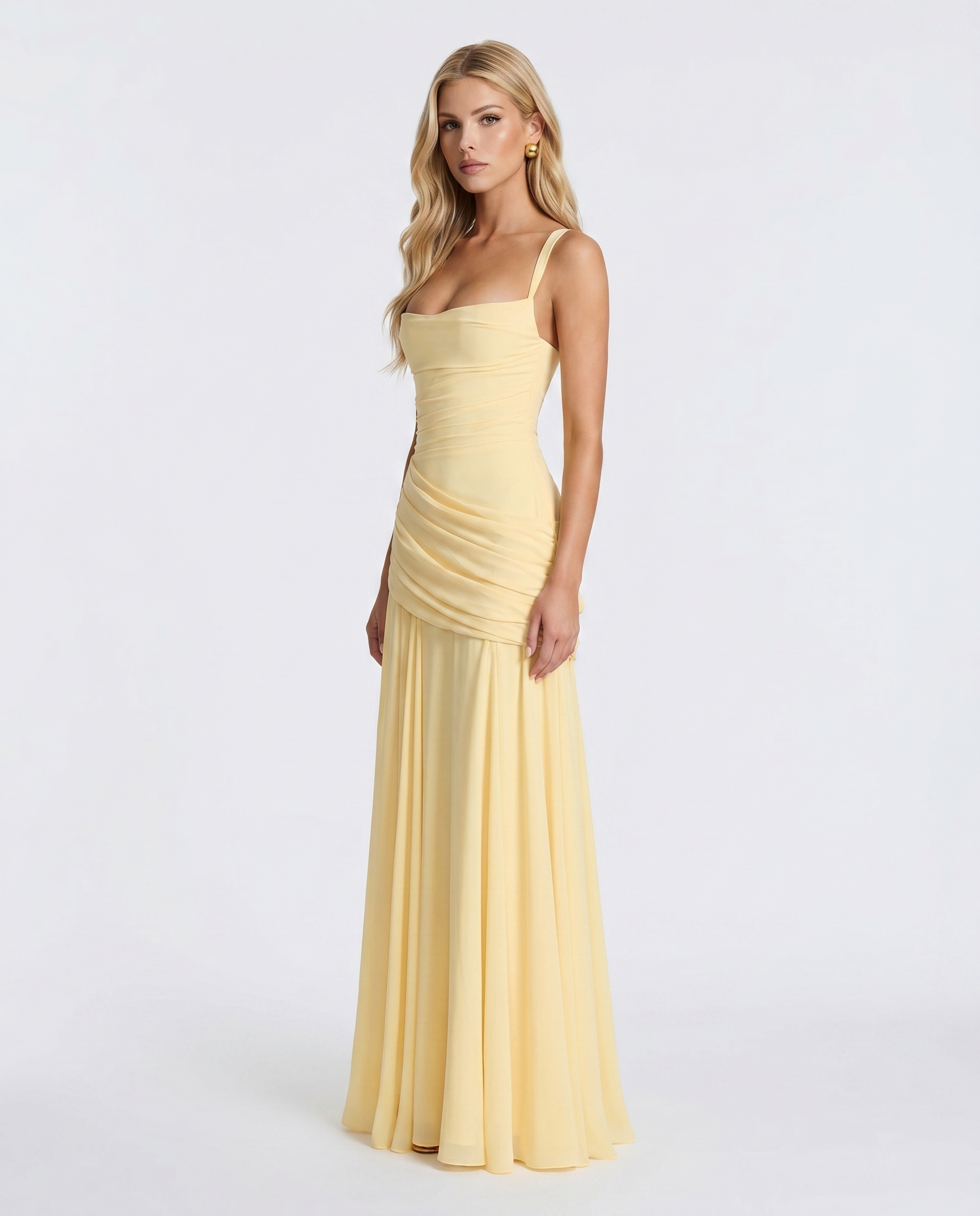 summer dress ruched Aurora Ruched Organic Cotton Maxi Dress Dark Navy / L