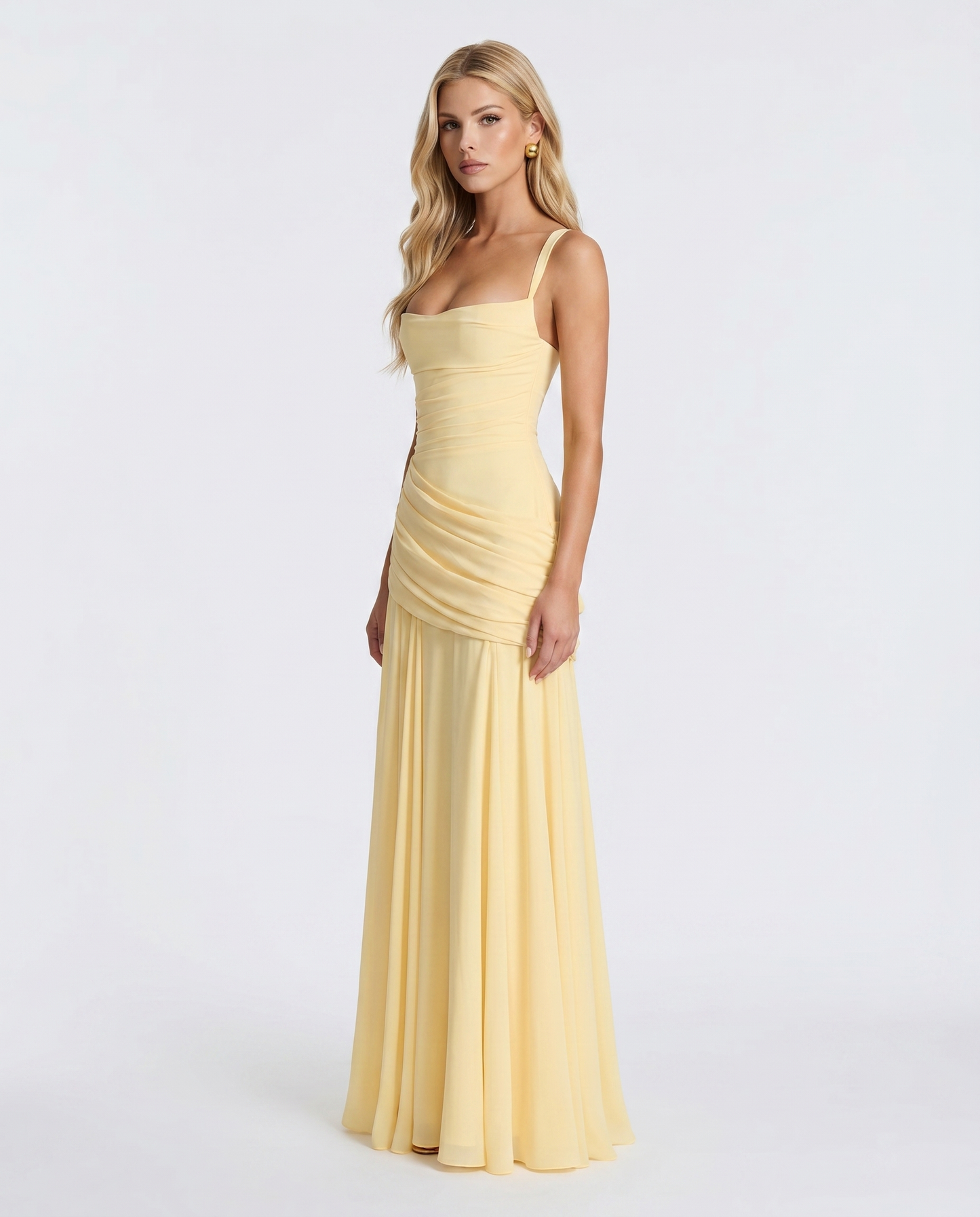Charlotte Ruched Maxi Dress - Yellow