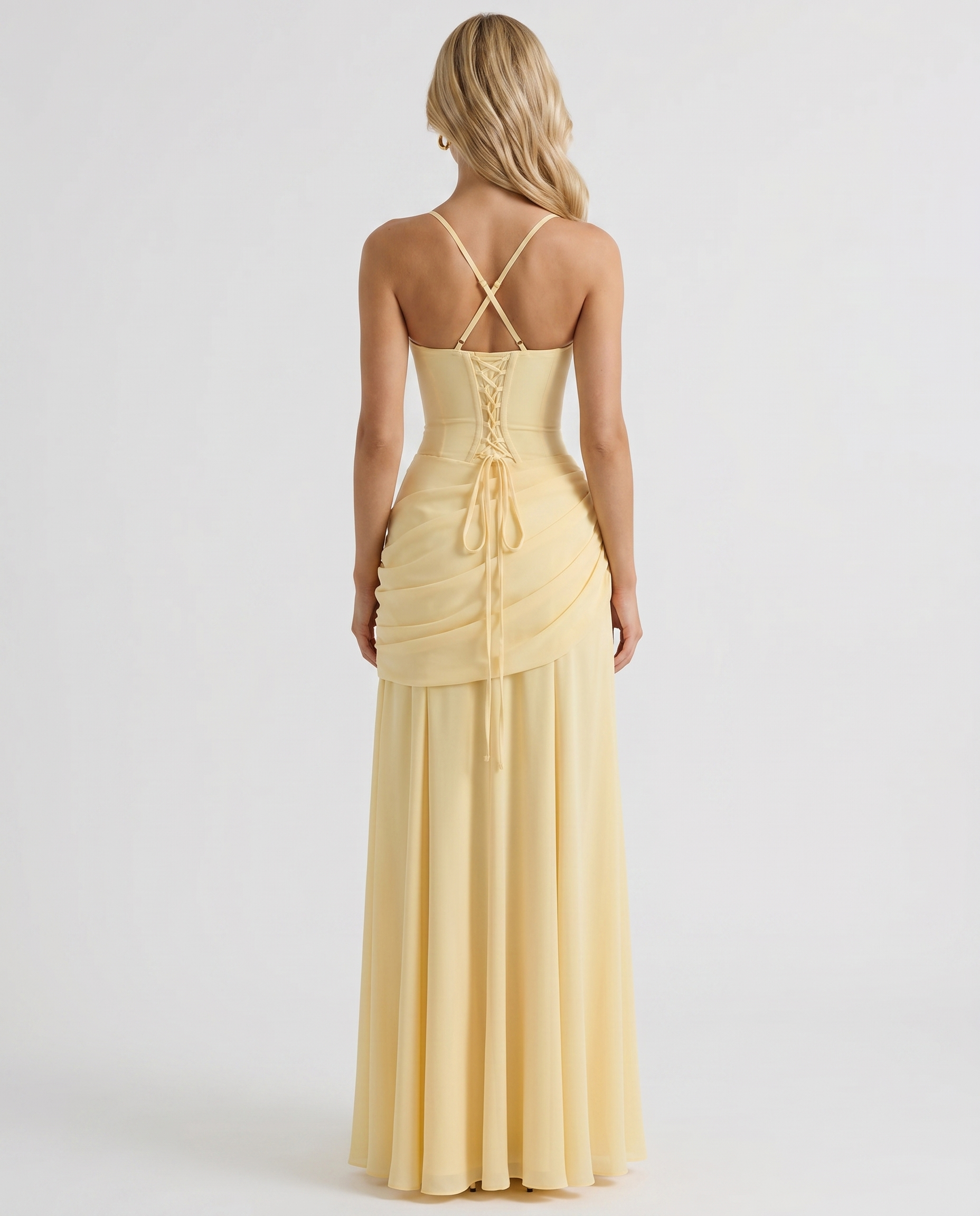 Charlotte Ruched Maxi Dress - Yellow - XS - Fashion