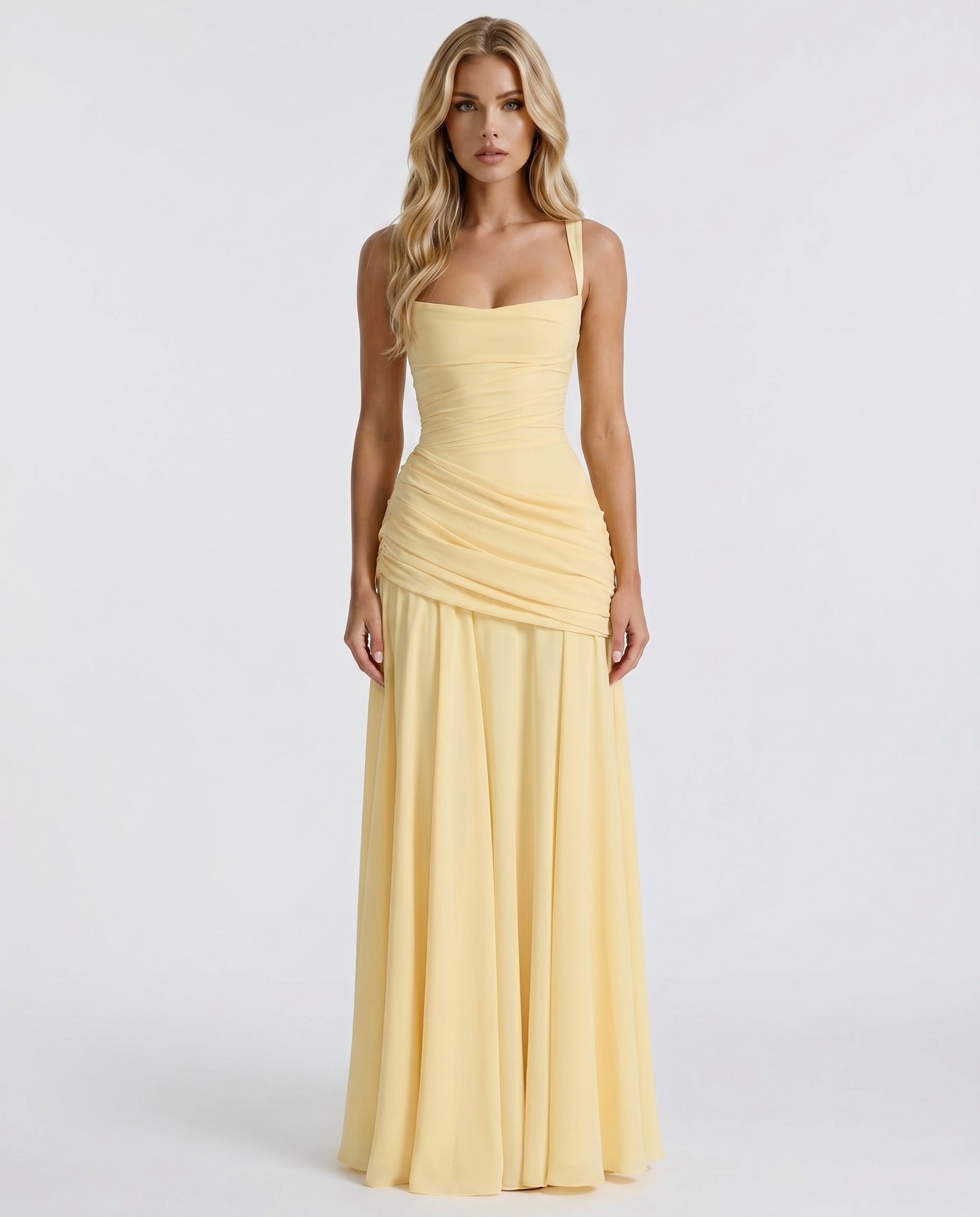 Charlotte Ruched Maxi Dress - Yellow - XS - Fashion
