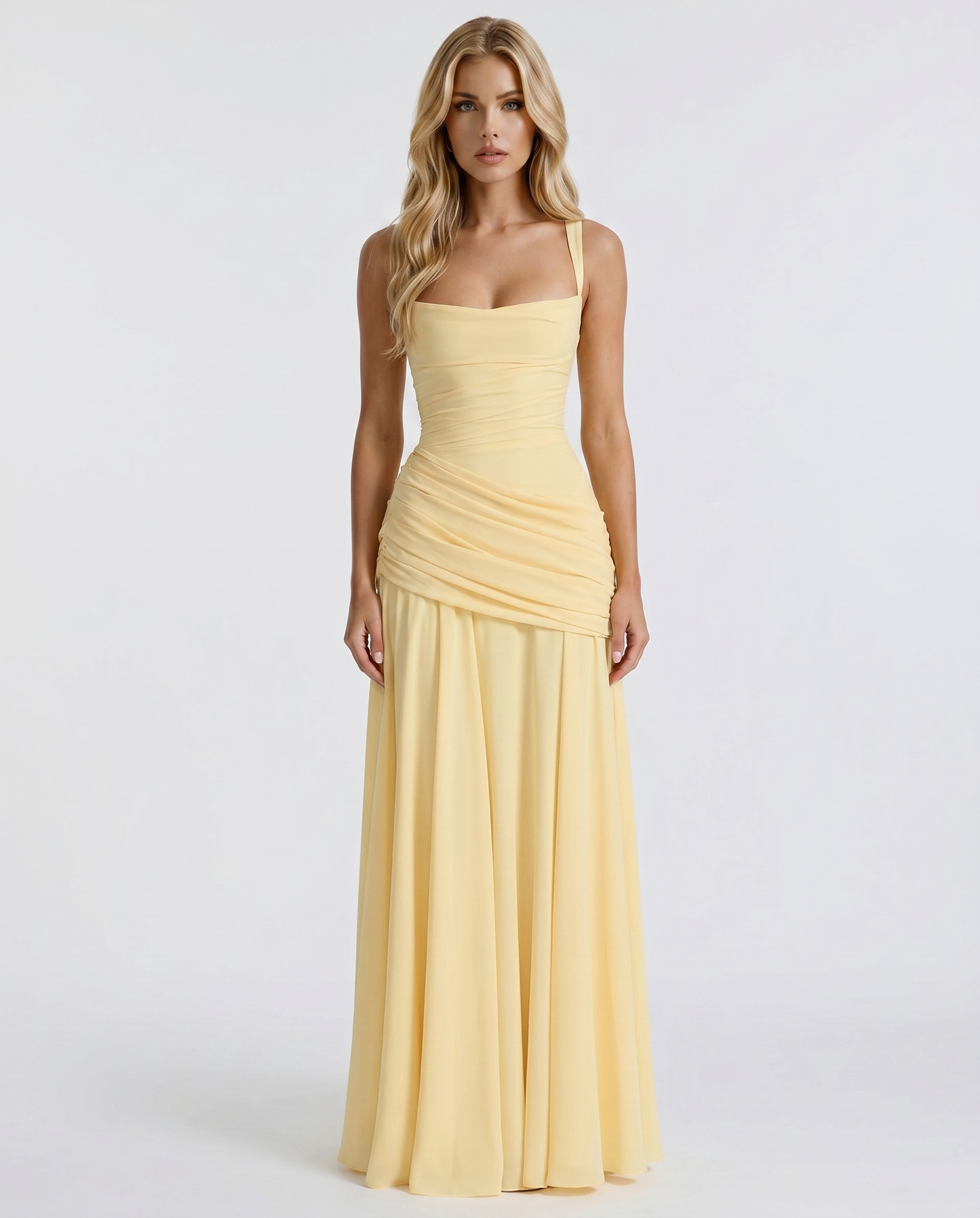 Charlotte Ruched Maxi Dress - Yellow