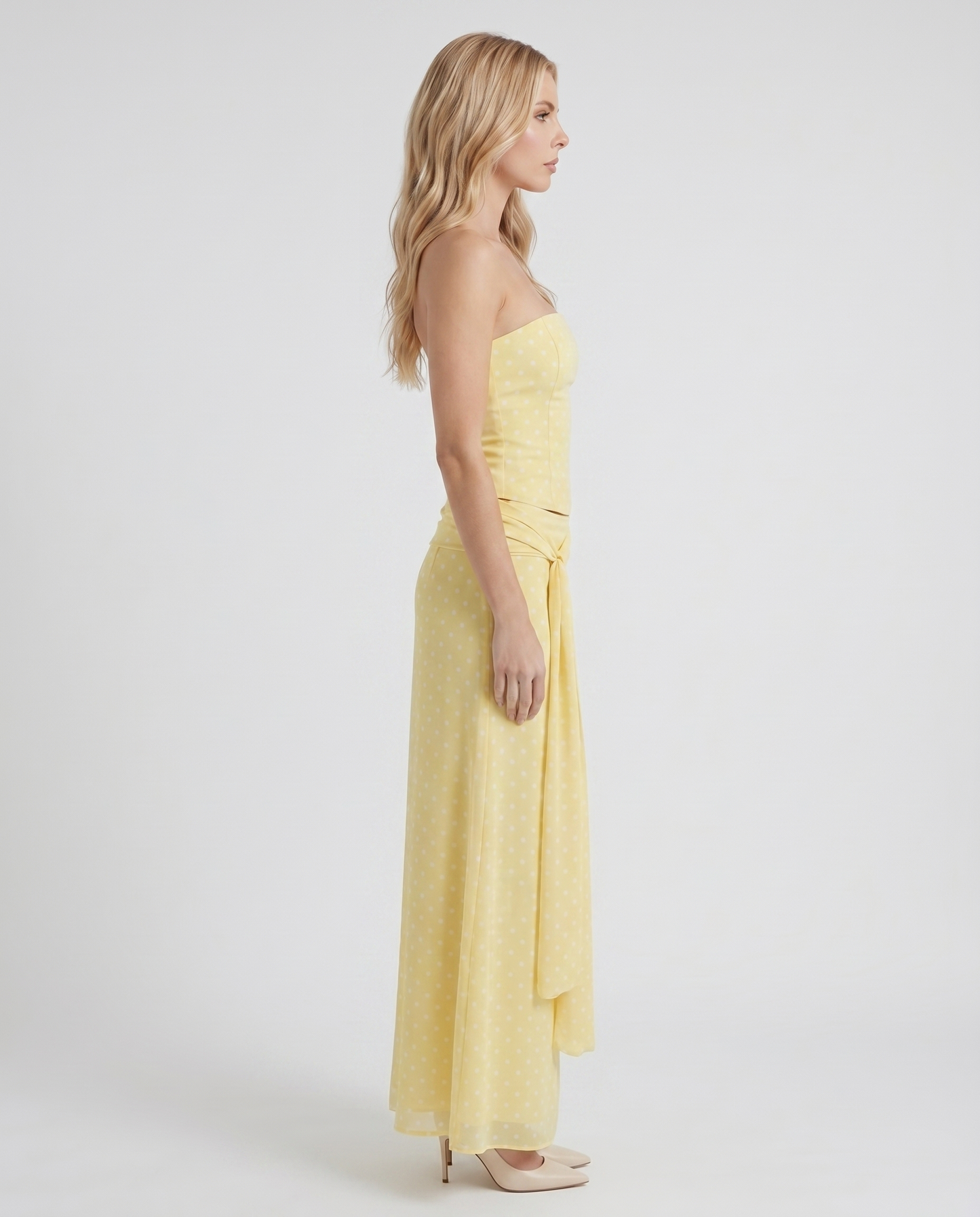 Charlotte Wrap Skirt Set - Lemon Polka Dot