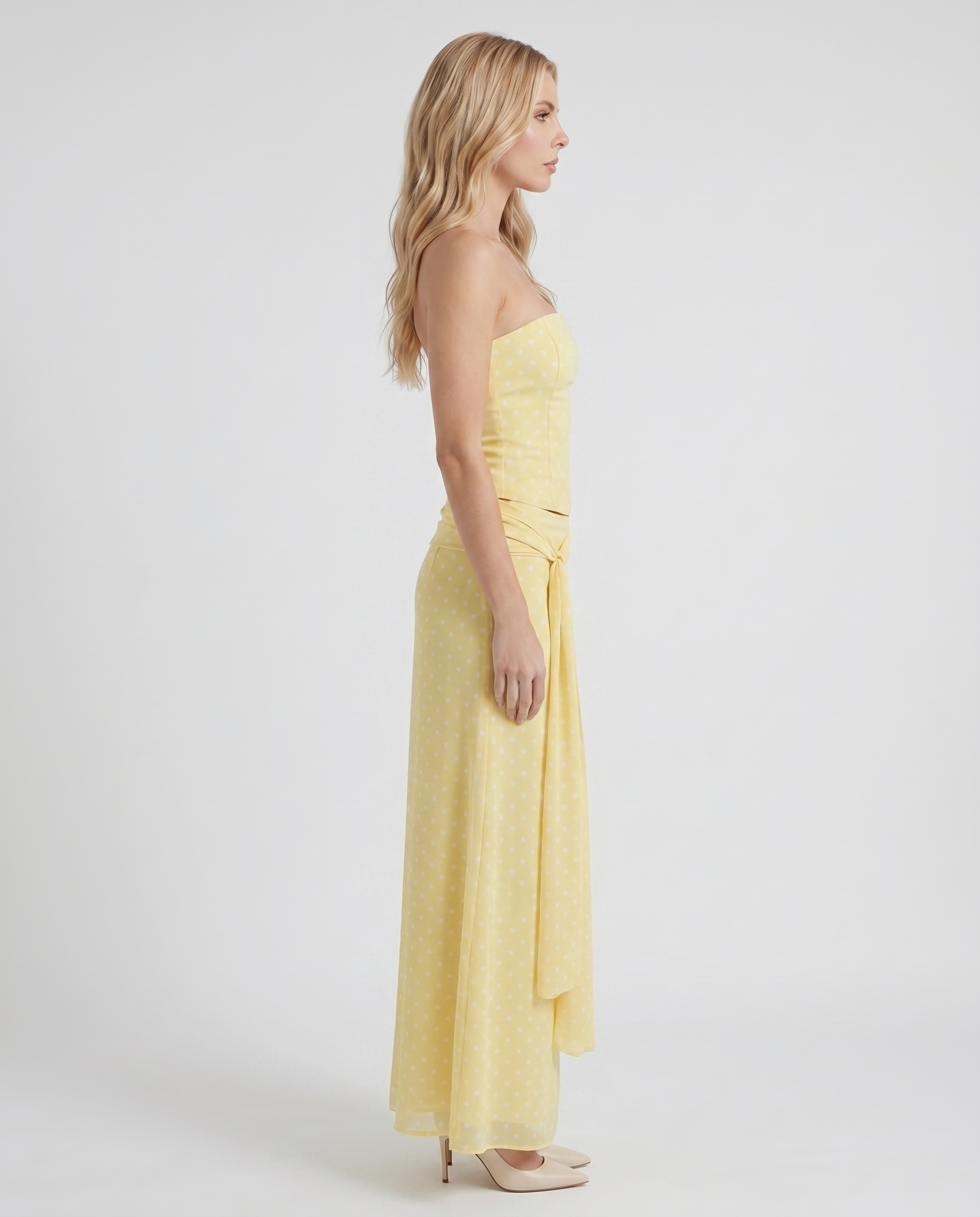 Charlotte Wrap Skirt Set - Lemon Polka Dot