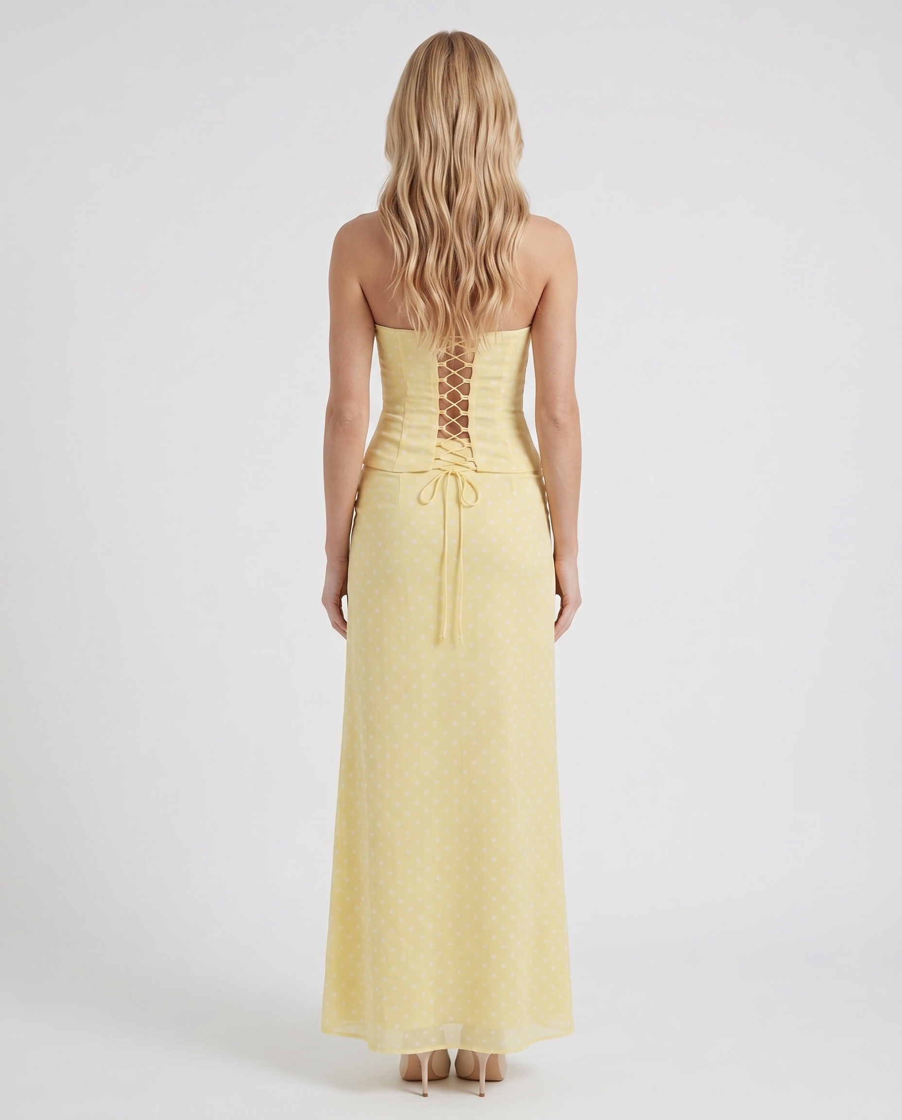 Charlotte Wrap Skirt Set - Lemon Polka Dot