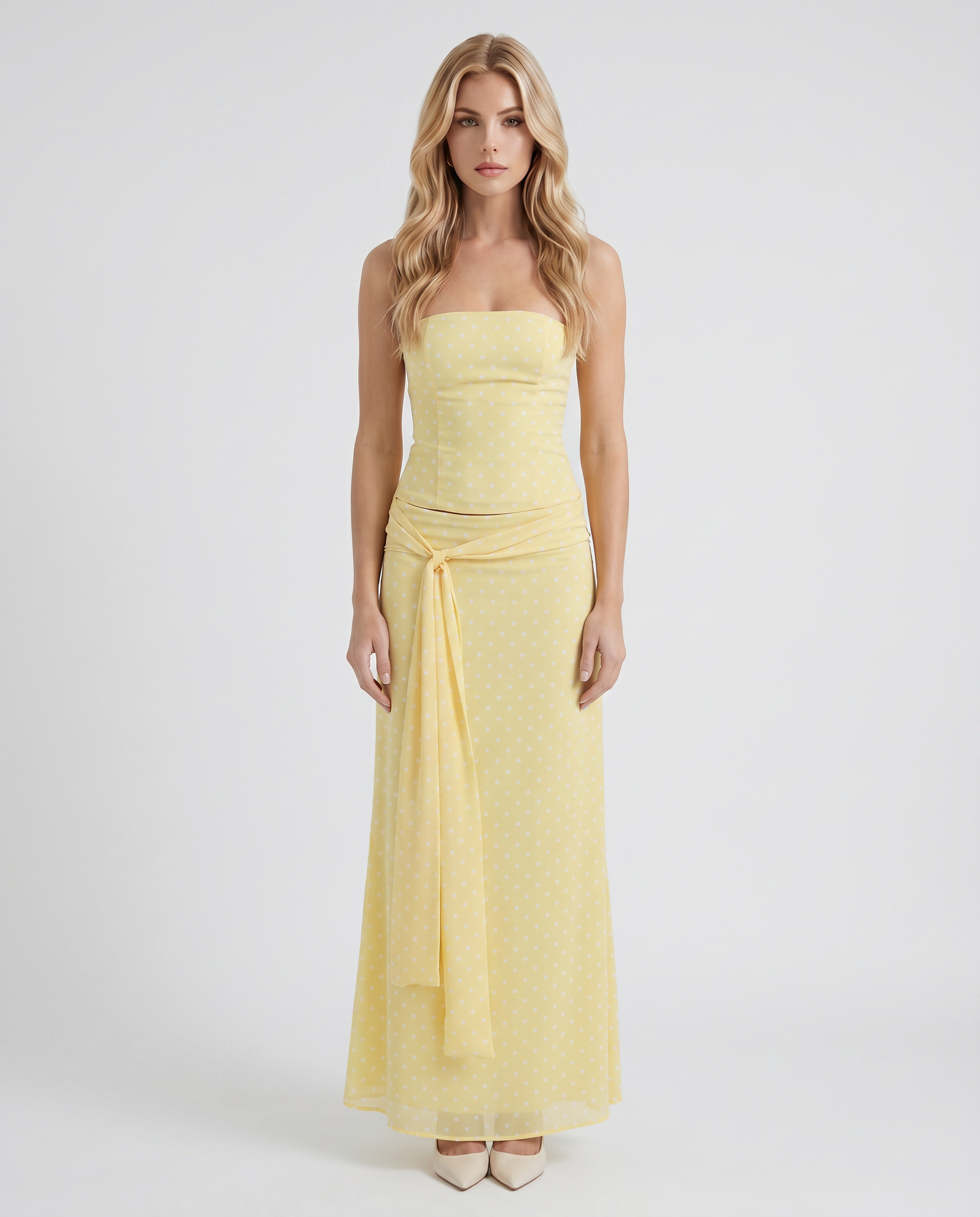 Charlotte Wrap Skirt Set - Lemon Polka Dot