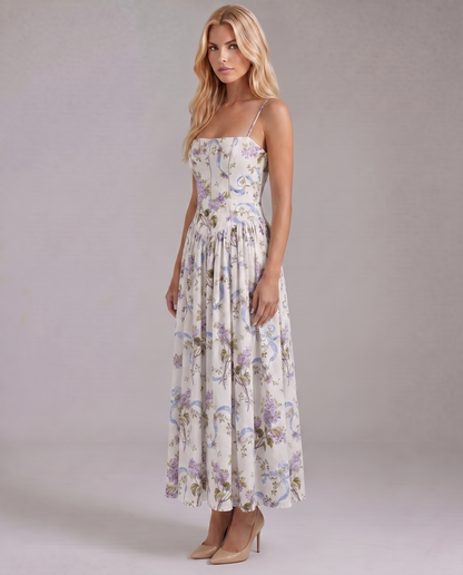 Cielle Floral Midi Dress - Lilac Garden