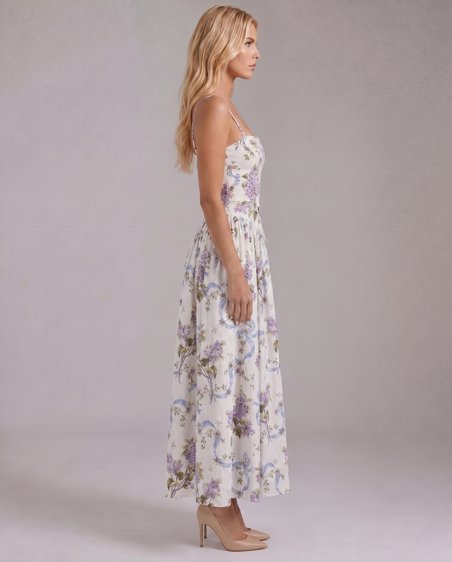 Cielle Floral Midi Dress - Lilac Garden