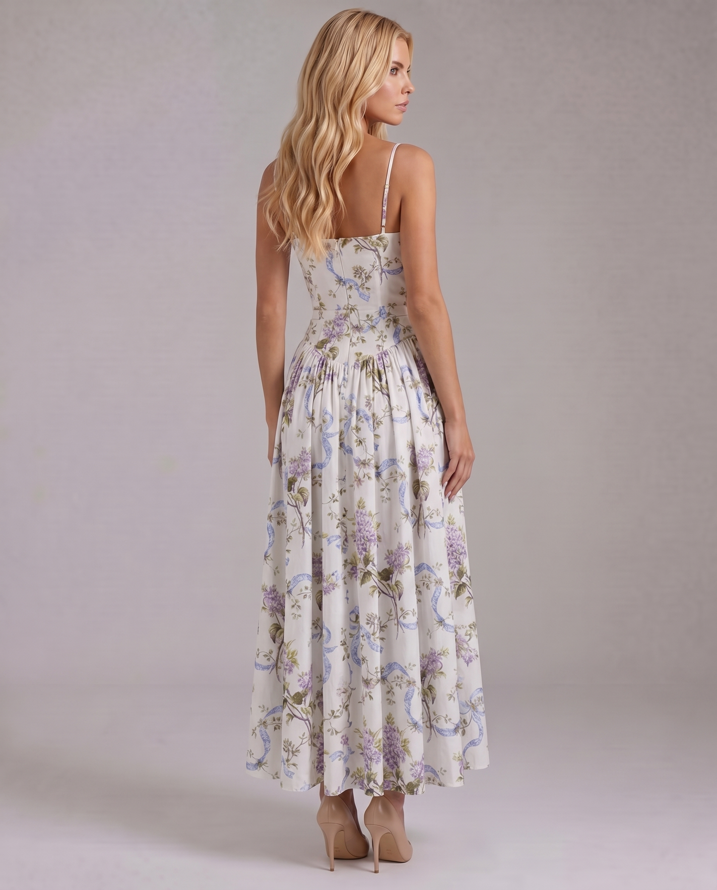 Cielle Floral Midi Dress - Lilac Garden