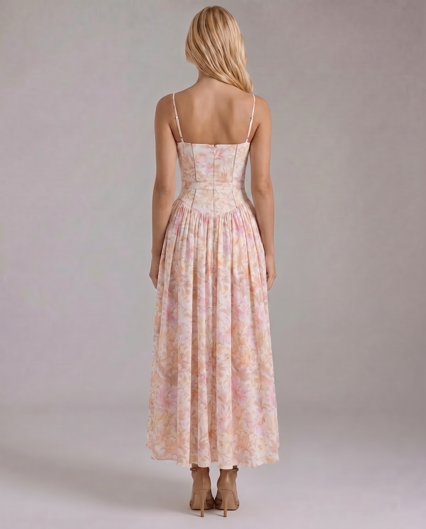Cielle Floral Midi Dress - Peach Blossom
