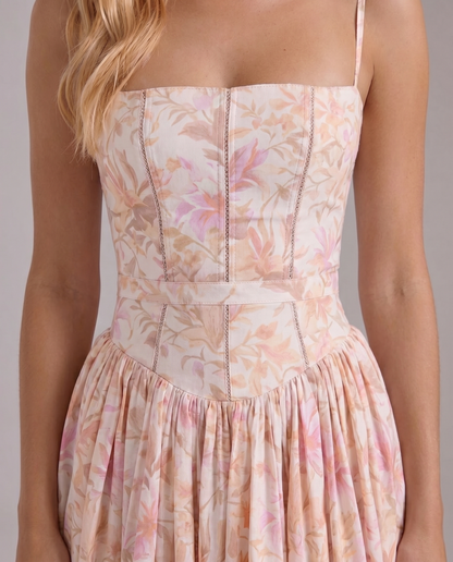 Cielle Floral Midi Dress - Peach Blossom