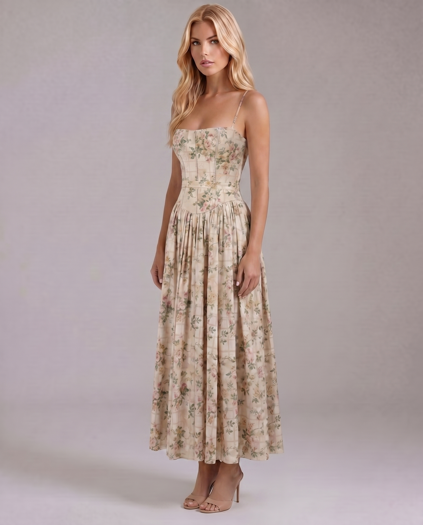 Cielle Floral Midi Dress - Rose Garden