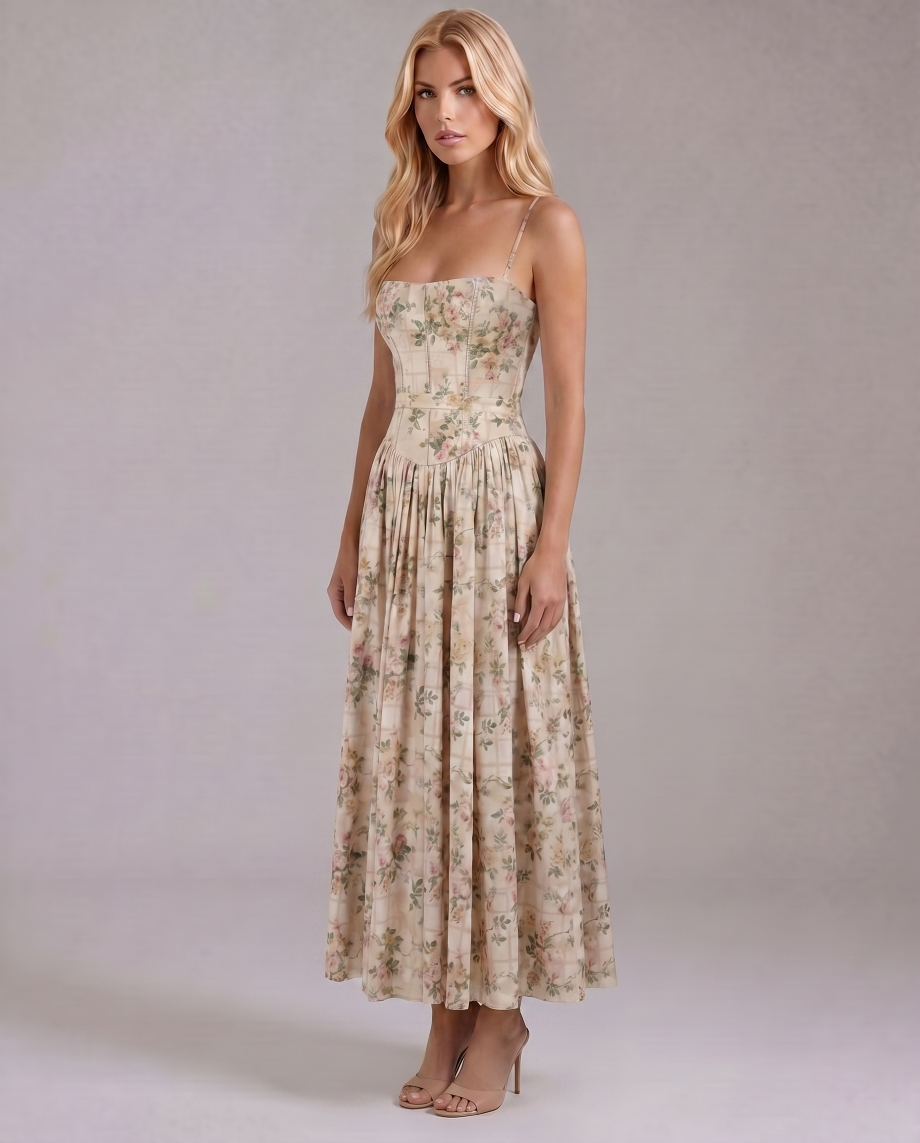 Cielle Floral Midi Dress - Rose Garden