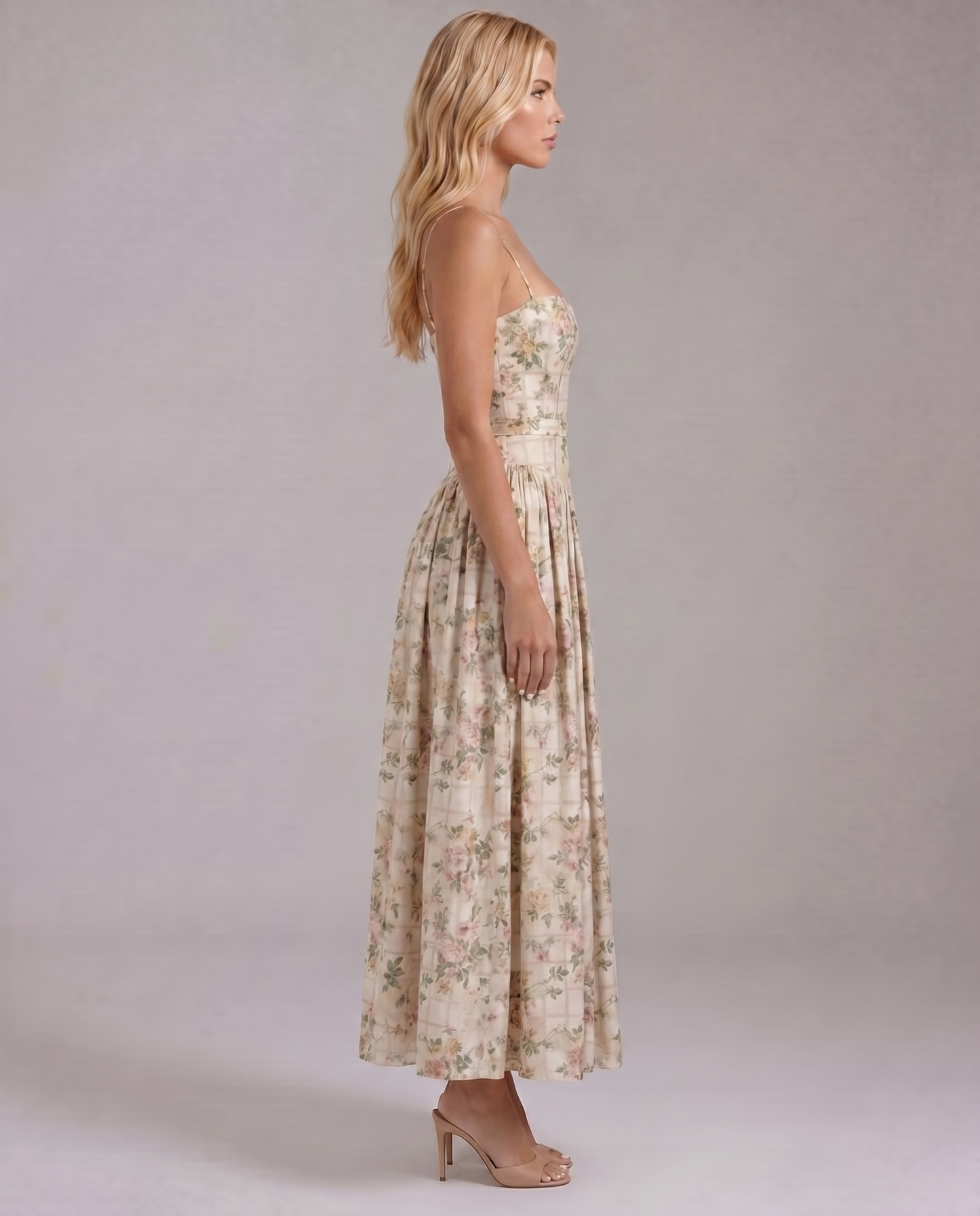 Cielle Floral Midi Dress - Rose Garden
