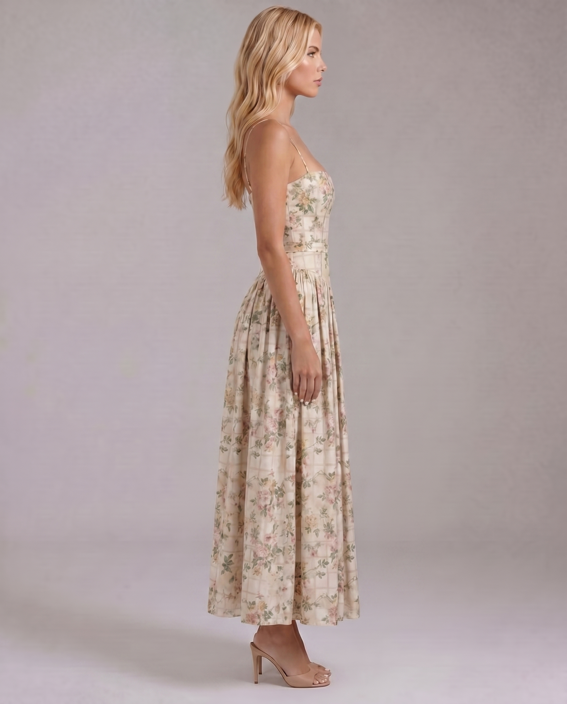 Cielle Floral Midi Dress - Rose Garden